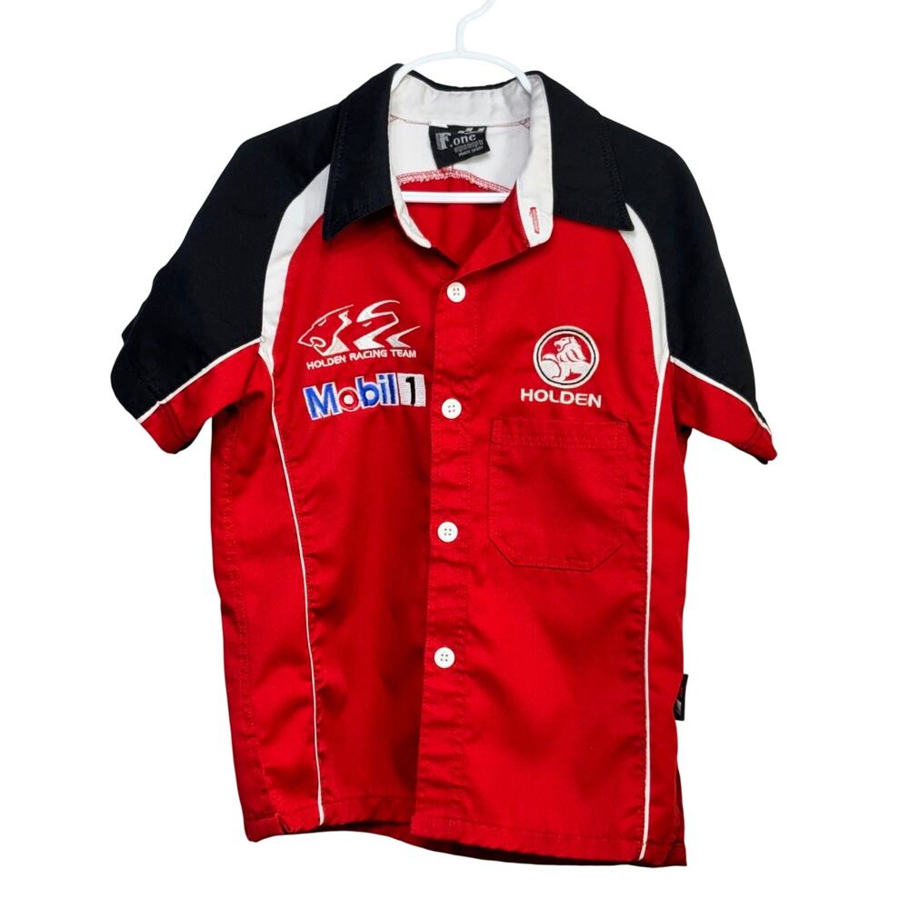 VTG Holden Racing Team Shirt Youth Sz 12 Button Front Pit Crew Mechanic Logos